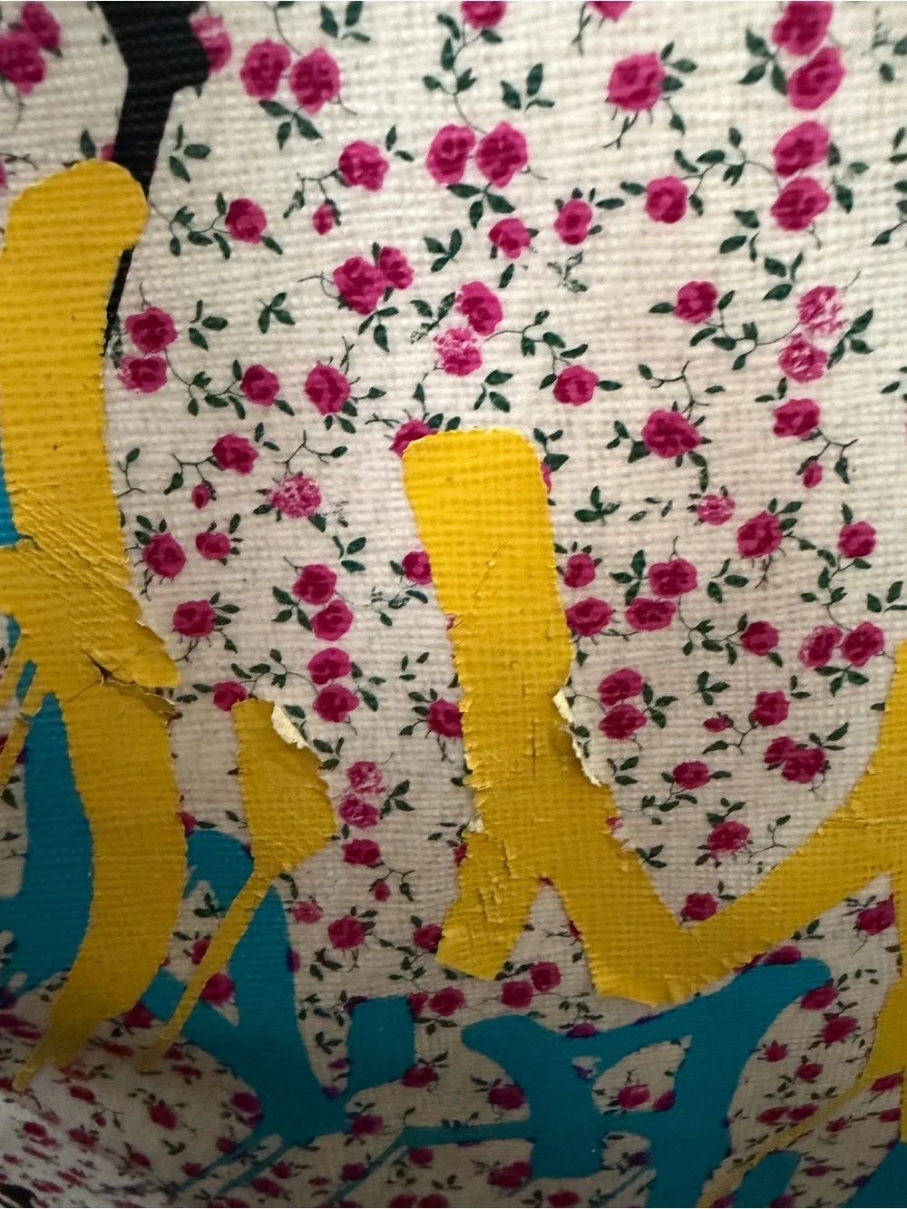L.A.M.B. Floral Graffiti Canvas Tote with Tan Handles - Picture 9 of 9